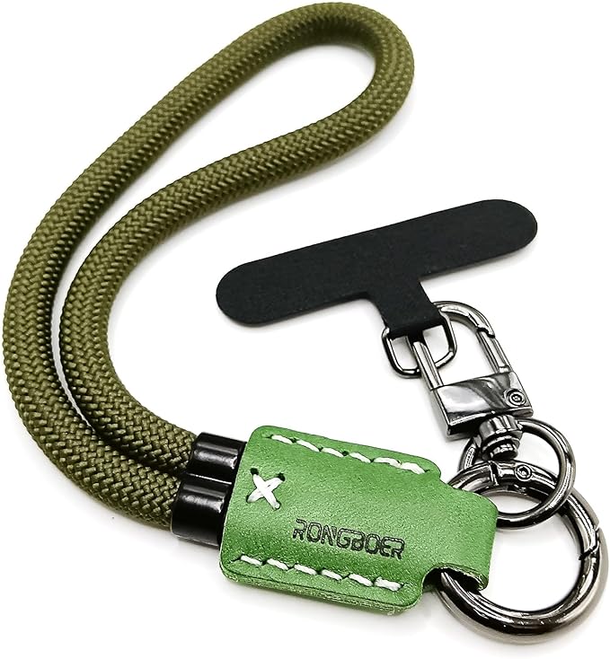 Handmade Cowhide Leather Phone Wrist Strap, Universal Adjustable Key Lanyard by Rongboer