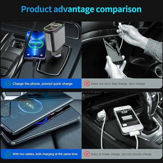 Upgraded Starlight Retractable Car Charger Adapter, 4 in 1 Fast Charging Car - Image 3