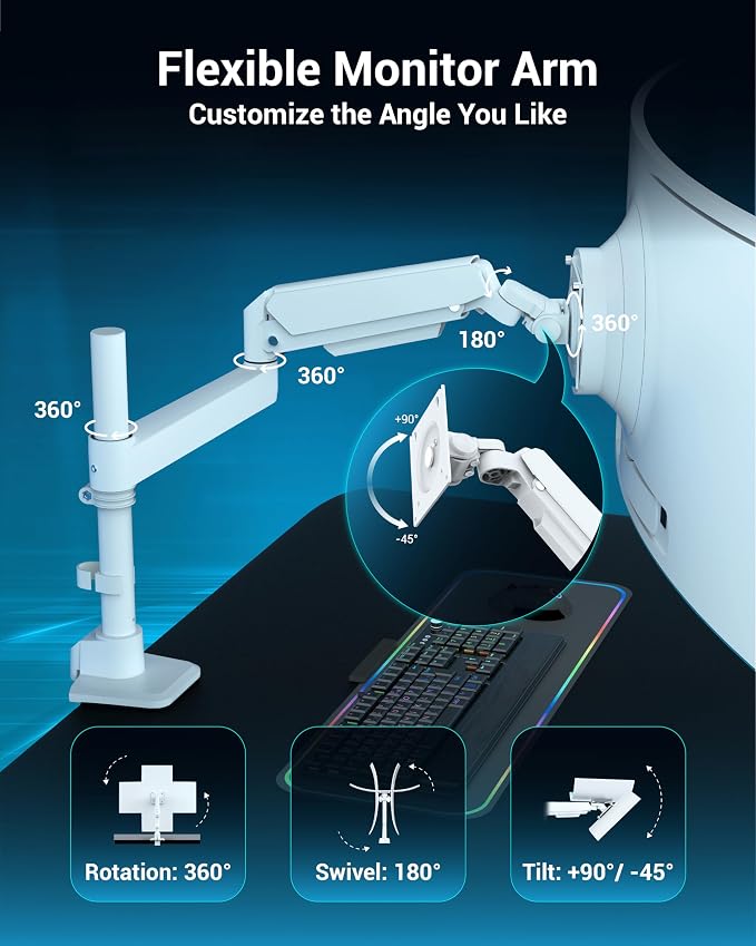 Heavy Duty Monitor Arm for 13-49 Inch Ultrawide Screens, Holds Up to 44lbs - Image 4