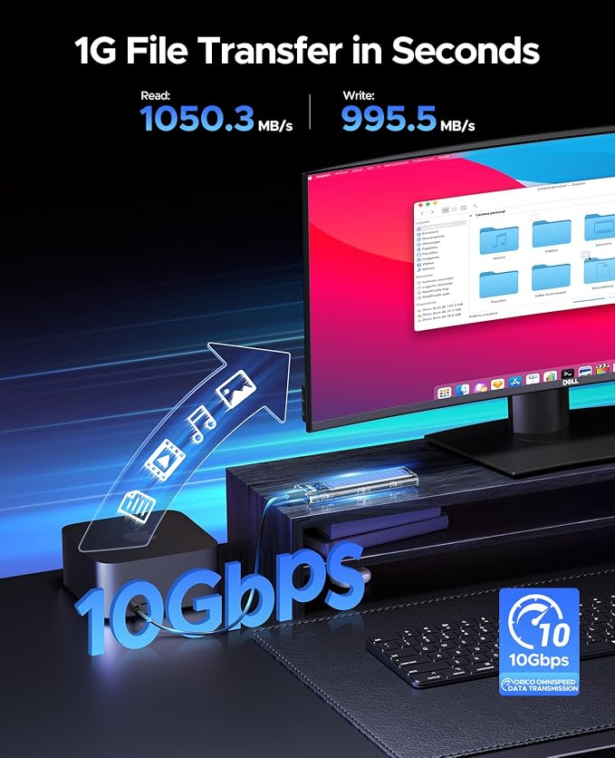 ORICO M.2 NVMe SSD Enclosure, USB 3.2 Gen 2, Transparent External Solid State - Image 2