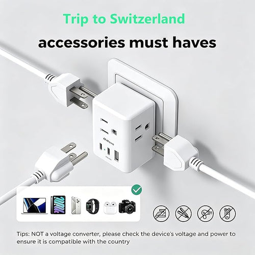 2 Pack Switzerland Travel Plug Adapter, Type J Power Adapter Works in - Image 2