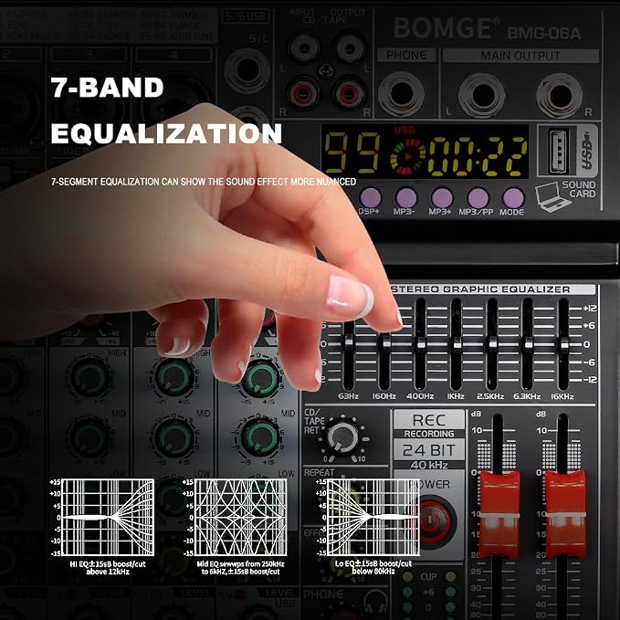 BOMGE 06A Professional 6 Channel DJ Audio Mixer, DJ Controller Sound Mixer - Image 7