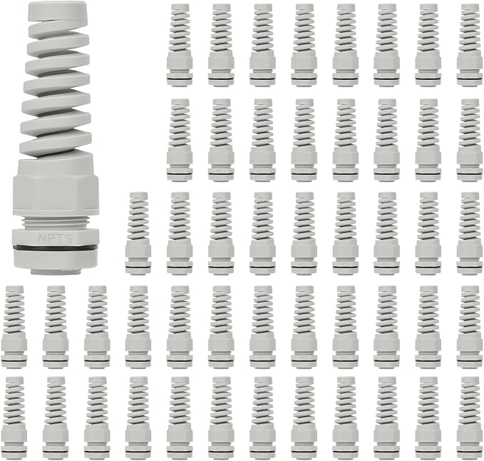 LeMotech 50Pcs NPT 1/2" IP68 Waterproof Cable Gland Flex Spiral Strain Relief by LeMotech
