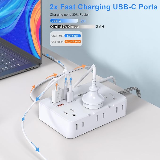 Surge Protector Power Strip 10 Ft Cord, Ultra Thin Flat Extension Cord - Image 3