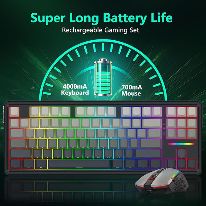 Redragon Wireless Mechanical Keyboard and Mouse Combo, RGB Backlit, TKL Creamy - Image 7