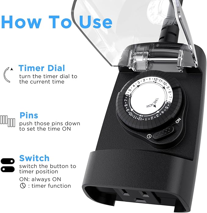 G-ELEK Outdoor Timer Outlet Waterproof, 24 Hour Outdoor Light Timer, Timers - Image 5