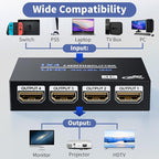 HDMI Splitter 1 in 4 Out 4K@30Hz, Powered 1x4 HDMI Video Splitter 4 Ports - Image 6