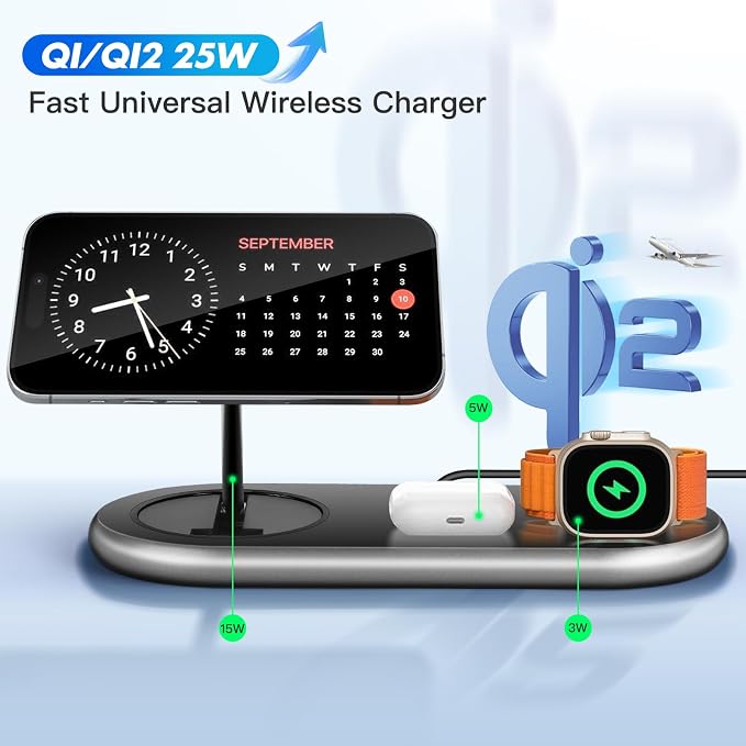 Wireless Charger iPhone Apple Qi2 Magsafe Charger 3 in 1 Charging Station Apple - Image 2