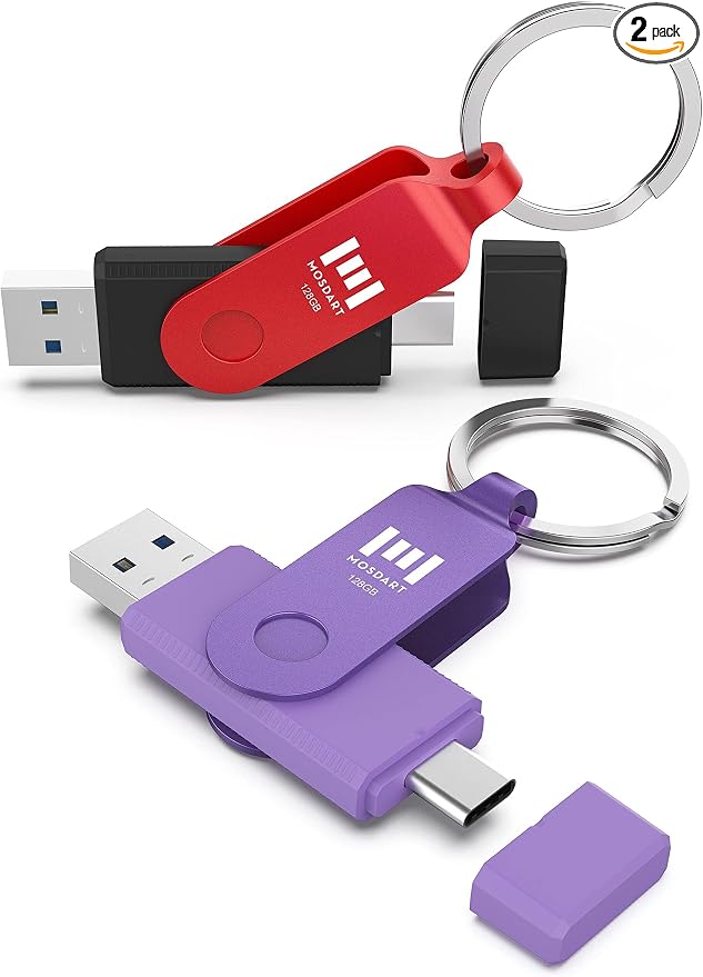 MOSDART 128GB USB3.1 Fast Speed C and A Dual Flash Drive, exFAT Memory Stick by MOSDART