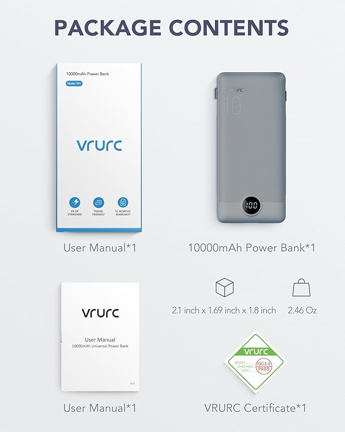 VRURC Portable Charger Built-in Cables and AC Wall Plug, USB C Power Bank - Image 8