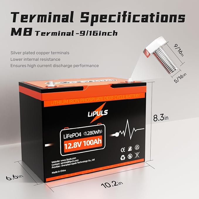 12.8V 100Ah LiFePO4 Battery, Group 24 Size • Built-in 100A BMS, Max.1280Wh - Image 4