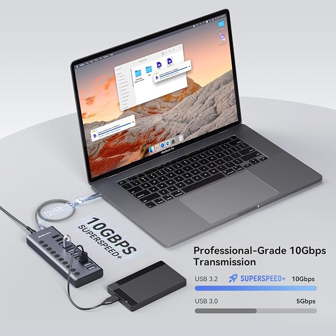 ACASIS 10 Ports 60W USB C 3.2 Hub, 10Gpbs Data Transfer, 20V/3A Power Adapter - Image 3