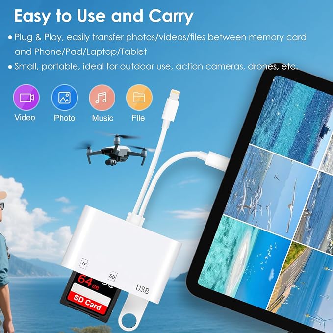 SD Card Reader for iPhone/iPad, Dual-Connector for Camera Memory Cards - Image 6