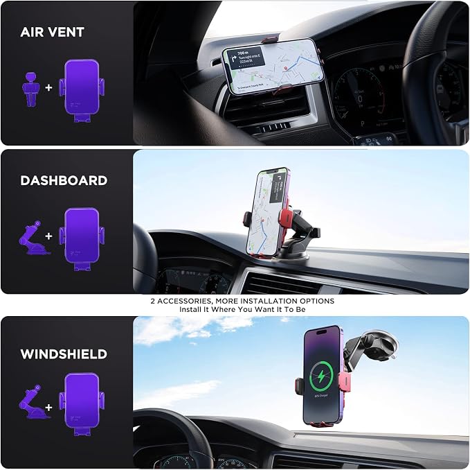 Wireless Car Charger, 【7 Colored RGB Backlit】Mosurr 15W Auto Clamping Car - Image 6