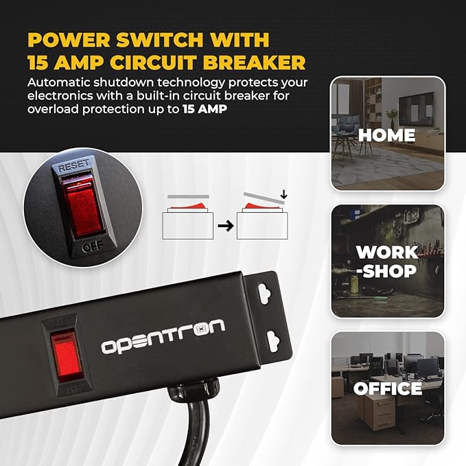 9 Black Verticle Outlets 6 Feet Power Cord Heavy Duty Metal Surge Protector - Image 3
