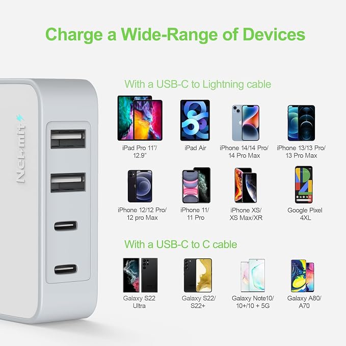 Nekmit USB C Charger, Thin Flat 52W 4-Port Fast Wall Charger - Image 6