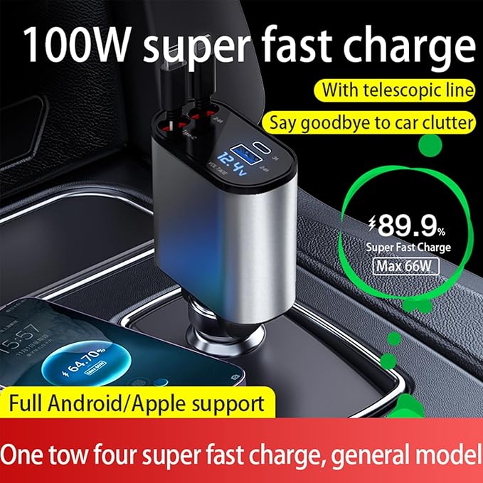 Retractable Car Charger，4 in1 Fast Car Phone Charger - Image 2