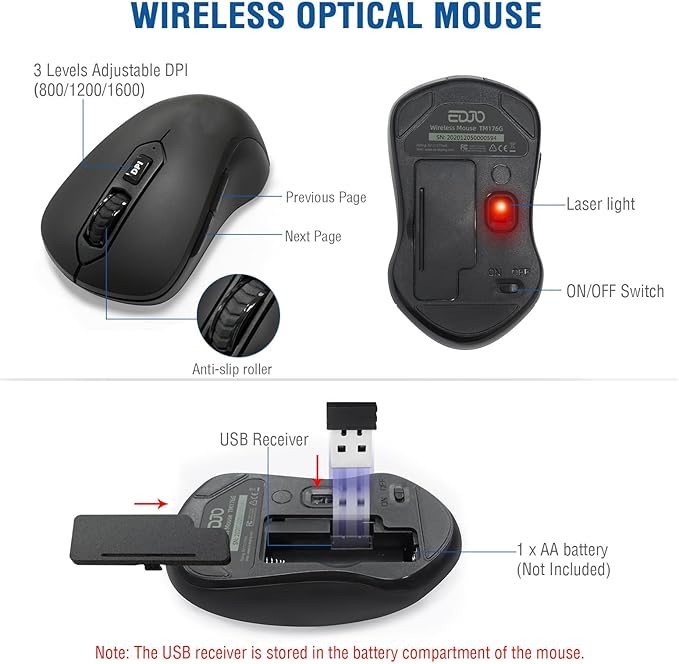 Wireless Keyboard and Mouse Combo, EDJO 2.4G Full-Sized Ergonomic Computer - Image 5