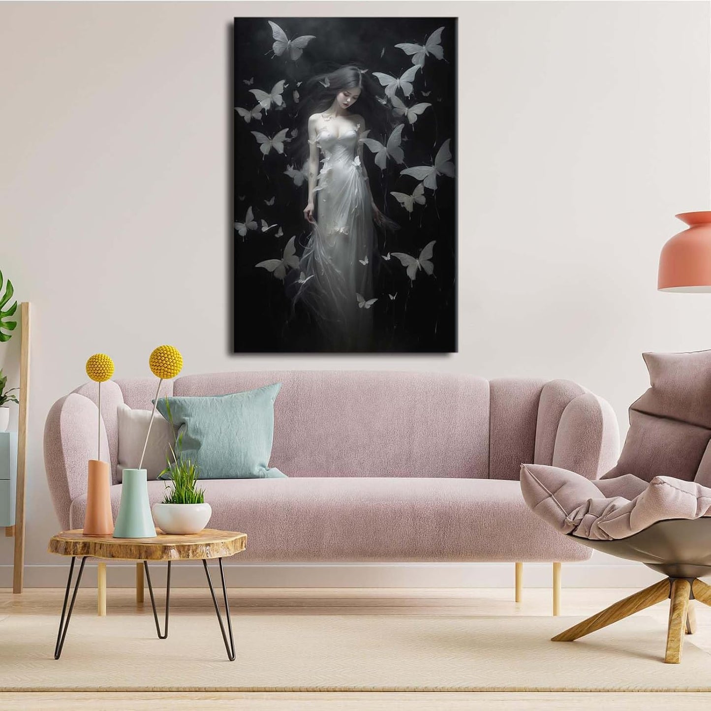 JFHCQJPK Vintage Gothic Feminine Canvas Wall Art Print Butterfly Poster Moody Female Wall Art Retro Artwork Dark College Decor for Home Bedroom12x16in Frameless