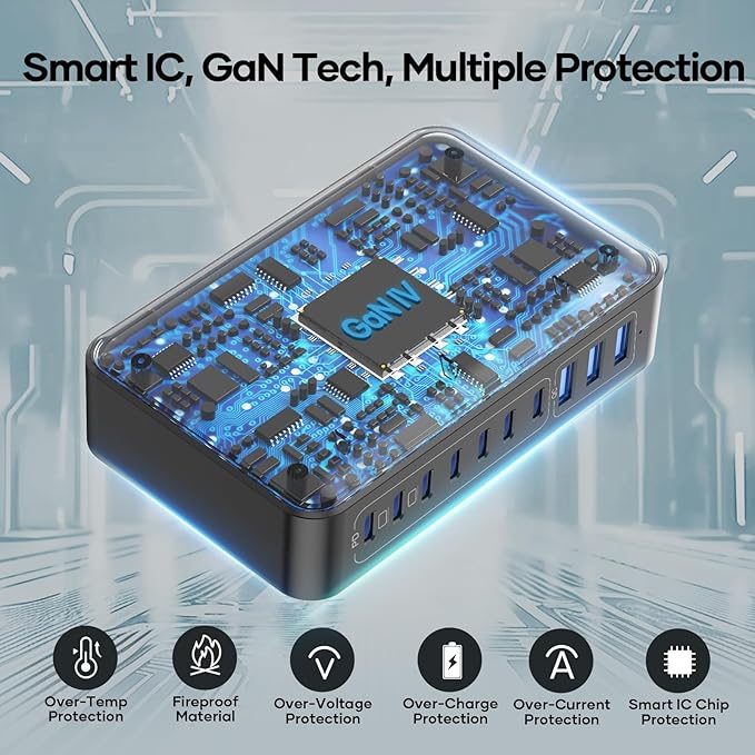 500W USB C Charger Block, 10-Port Charging Station, GaN PD 140W Type C Fast - Image 8