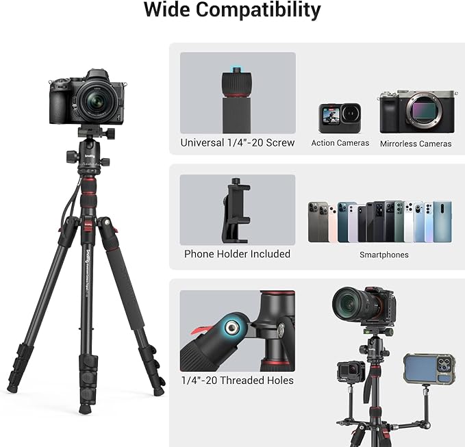 SmallRig Camera Tripod, 360°Ball Head Detachable, Payload 33lb, Adjustable - Image 8