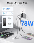 SUPERONE Retractable iPhone charger, 4-Port USB C Charger Block, iPhone - Image 3
