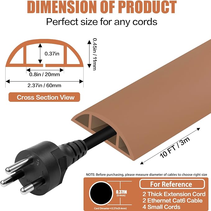 Floor Cord Cover Cavity 0.8"x0.37" Self Adhesive Cord Hider, 10FT Low Profile - Image 2