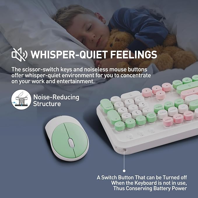 Wireless Keyboard and Mouse Set, 105 Keys Full-Size Cute Colorful Keyboard and - Image 3