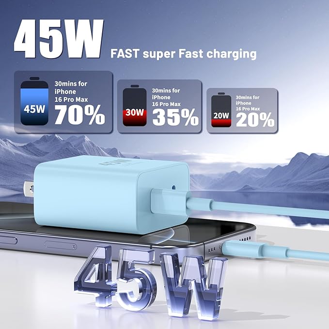 iPhone 16 15 Pro Max Charger Fast Charging, 45W Dual Port USB C Fast Charger - Image 2