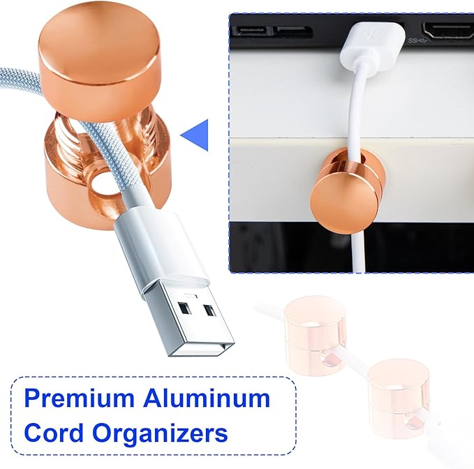 3 Sets Charger Holders for Cords, Rose Gold Color Adjustable Cable Anchor - Image 5