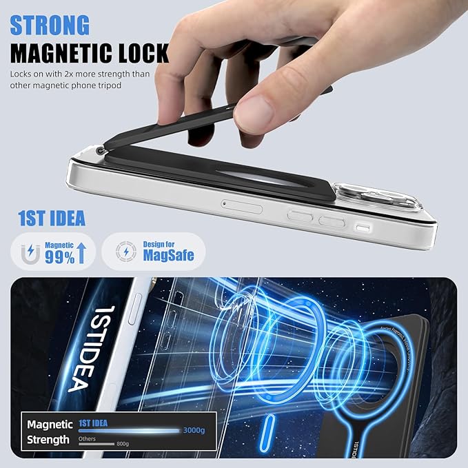Magnetic Tripod for iPhone, Aluminium Phone Tripod Stand Compatible - Image 6