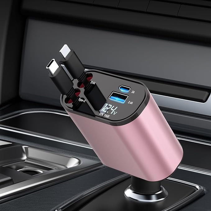 Retractable Car Charger, 4 in 1 Fast Charging 69W Cigarette Lighter Adapter by COCIVIVRE