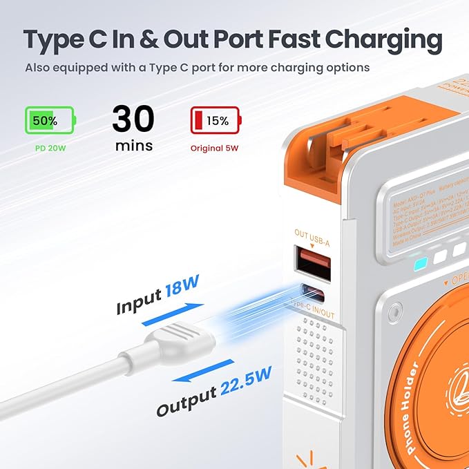 for Magsafe Battery Pack 10000mAh, 5-in-1 Magnetic Power Bank Built in AC Plug - Image 3
