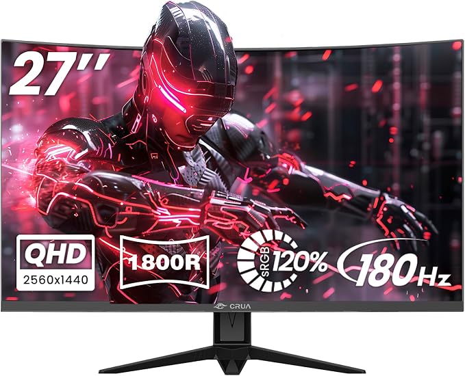 CRUA 27" Curved Gaming Monitor, 2k QHD VA Screen, 165Hz/180Hz Computer Moniter - Image 2