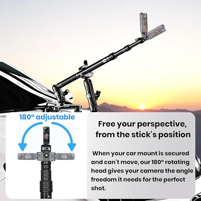 Suction Car Mount for GoPro/Insta360/DJI | Aluminum Alloy Extendable Selfie - Image 6
