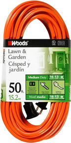 Southwire Woods 50ft Outdoor Extension Cord – Bright Orange, 16/2 Two-Prong – by Woods