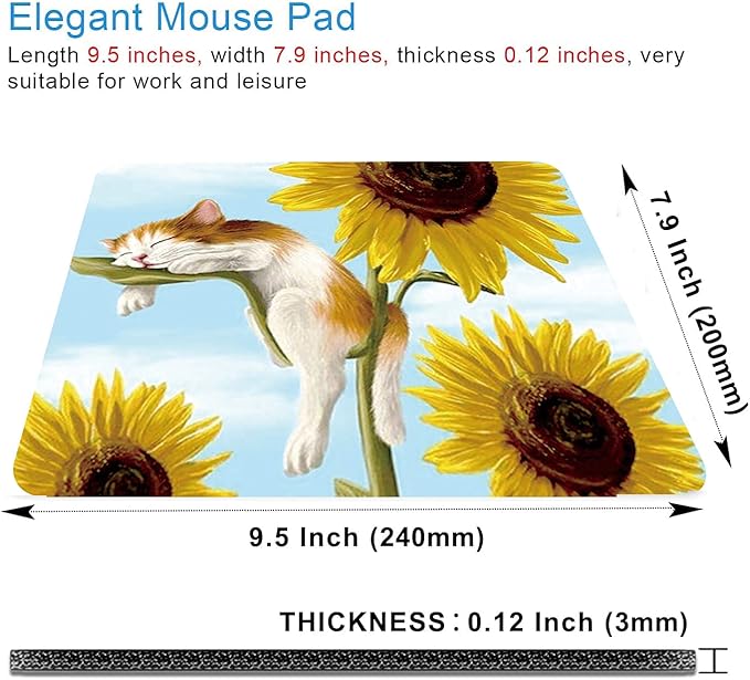Cats and Sunflowers Mouse Pad Non-Slip Rubber Base Gaming MousePads - Image 2