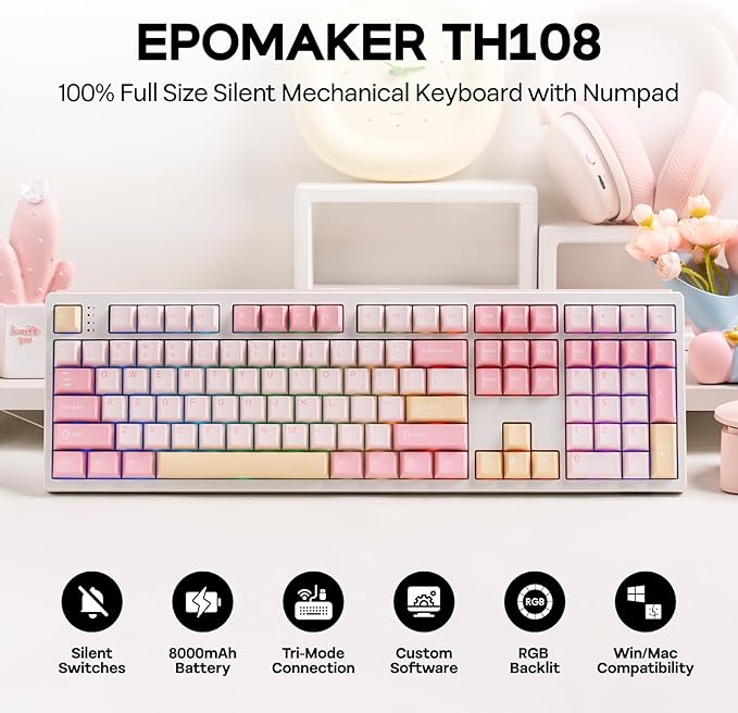 EPOMAKER TH108 Full Size Mechanical Keyboard, Wireless Gaming Keyboard - Image 2