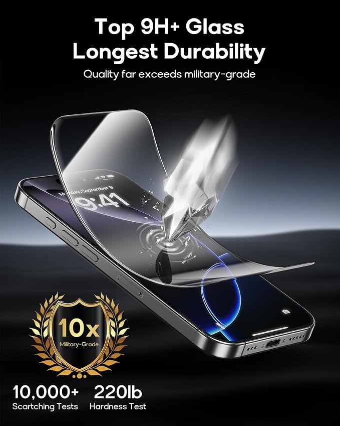 3 Pack for iPhone 14 Pro Tempered Glass Screen Protector:9H+ Durable, Auto - Image 6