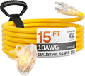 15 ft 10 Gauge Heavy Duty 3 Outlet Extension Cord Splitter by Deeklify
