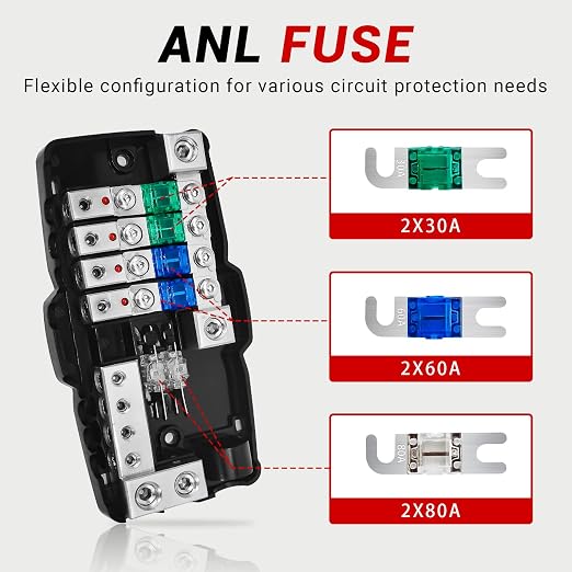 Fused Power Distribution Block Car Audio 4 Way MIDI 12V Fuse Block - Image 3