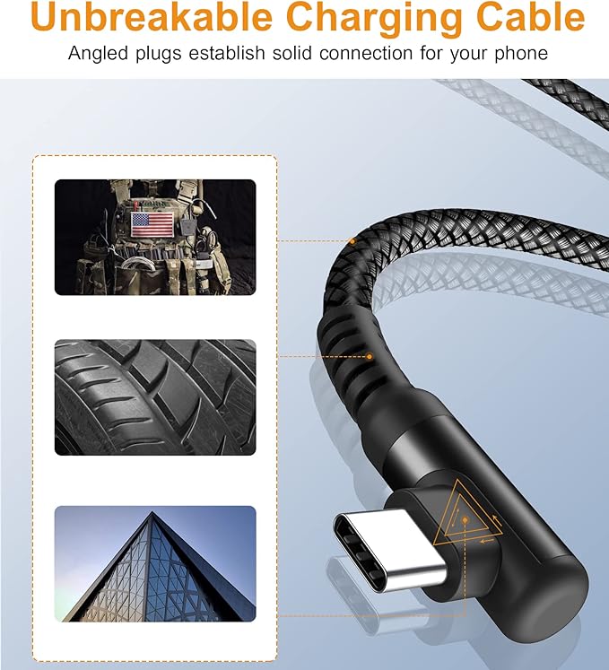sweguard USB Type C Charger Cable Right Angle iPhone 16 Charger Nylon Braided - Image 5