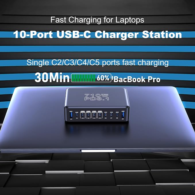 CHIPOFY 710W USB C Charger Block, 10 Port USB C Charging Station, Dual PD3.1 - Image 4