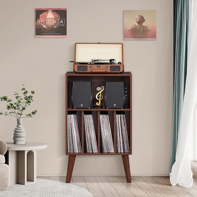 Lerliuo Record Player Stand, Walnut Turntable Stand Holds up to 160 Albums - Image 4