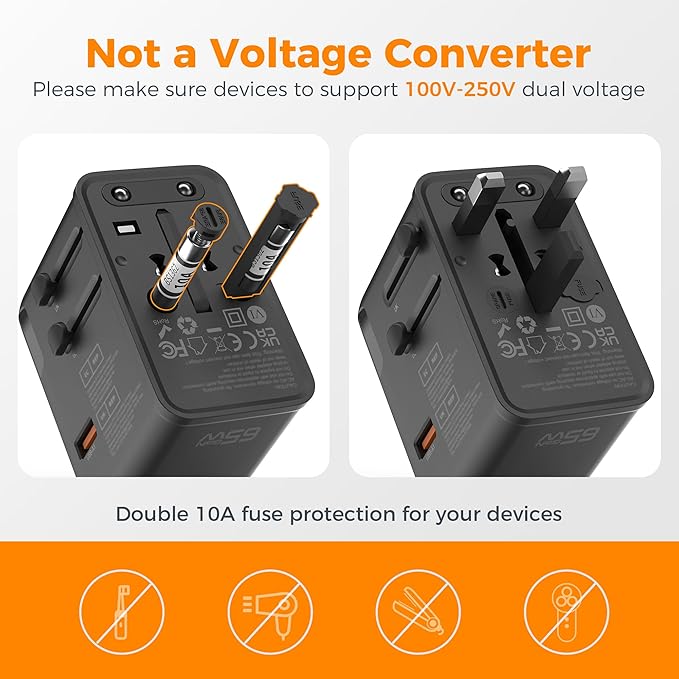 TESSAN Universal Travel Adapter, 65W International Power Adapter - Image 6
