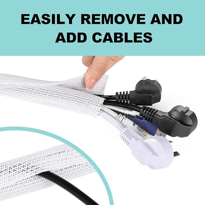 AGPTEK White Cable Sleeve, 2 Pack 5ft - Image 4