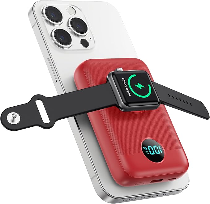 Magnetic Portable Charger 10800mAh, 4-in-1 Wireless Power Bank by Pxwaxpy