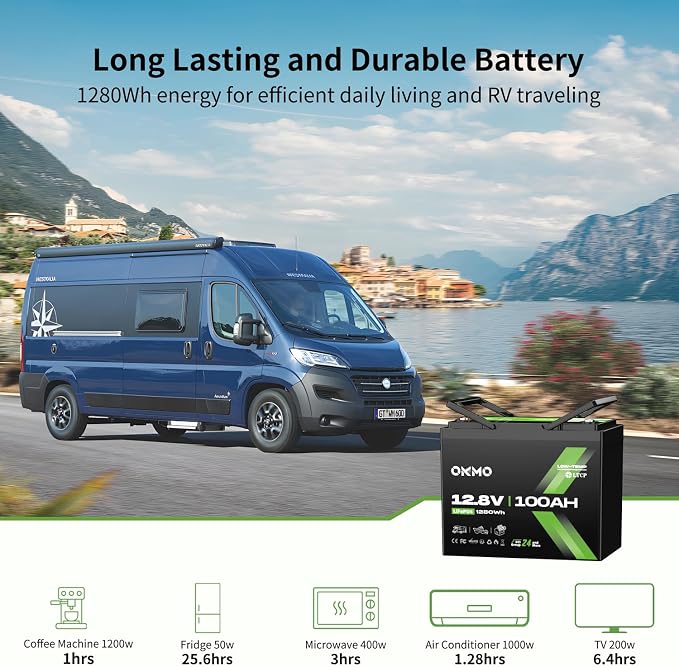 12V 100Ah LiFePO4 Battery, BCI Group 24, Built-in 100A BMS, 1280Wh Rechargeable - Image 3