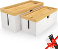 Bamboo Cable Management Box, Large Cord Organizer Box Cable Box to Hide Wires & by HoVoit