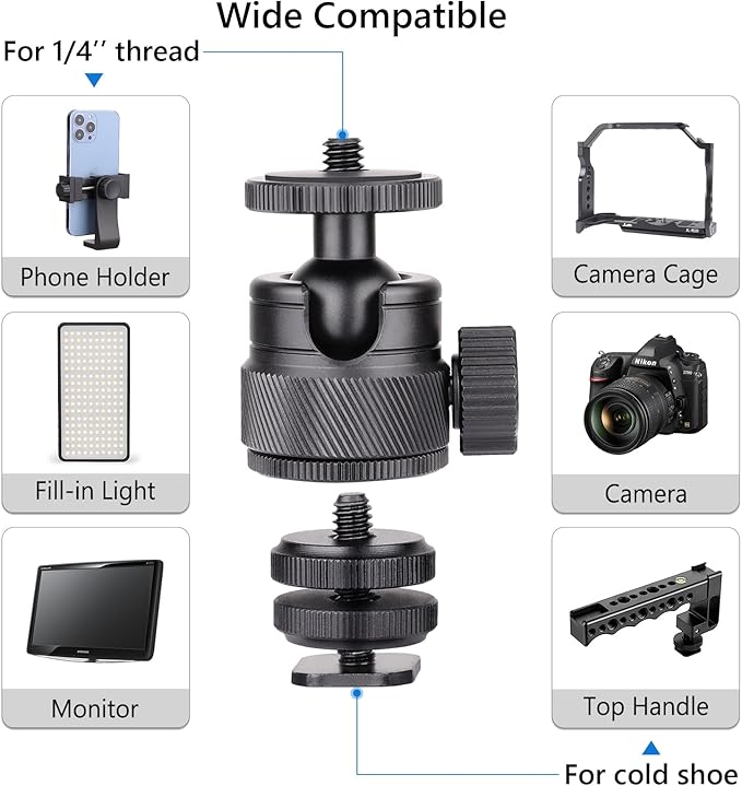 Mini Ball Head, CNC All Metal Aluminum Universal Panoramic Tripod Head Mount - Image 6